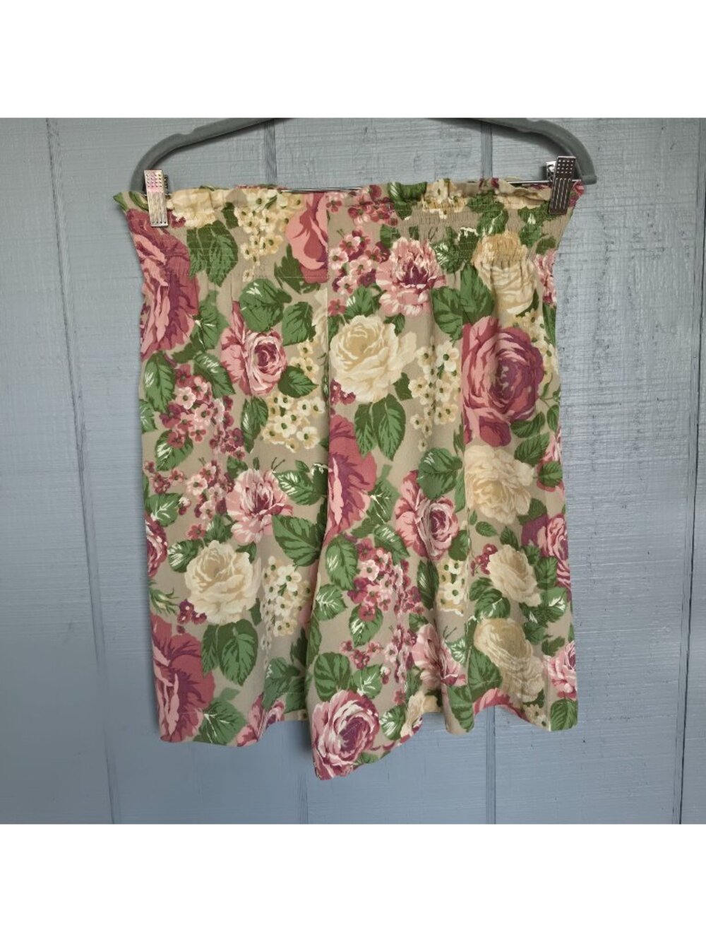 Byblos Vintage Paperbag Elastic Waist Short Cottagecore Garden Rose Floral. Sz 6